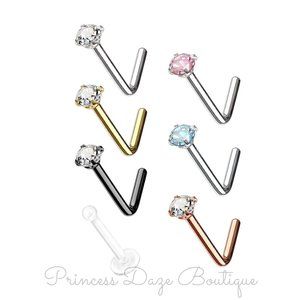 Diamond L Bend Prong Set Nose‎ Stud Rings